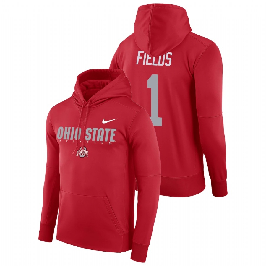 Ohio State Buckeyes Men's NCAA Justin Fields #1 Scarlet Facility Performance Pullover College Football Hoodie CJQ7549VY